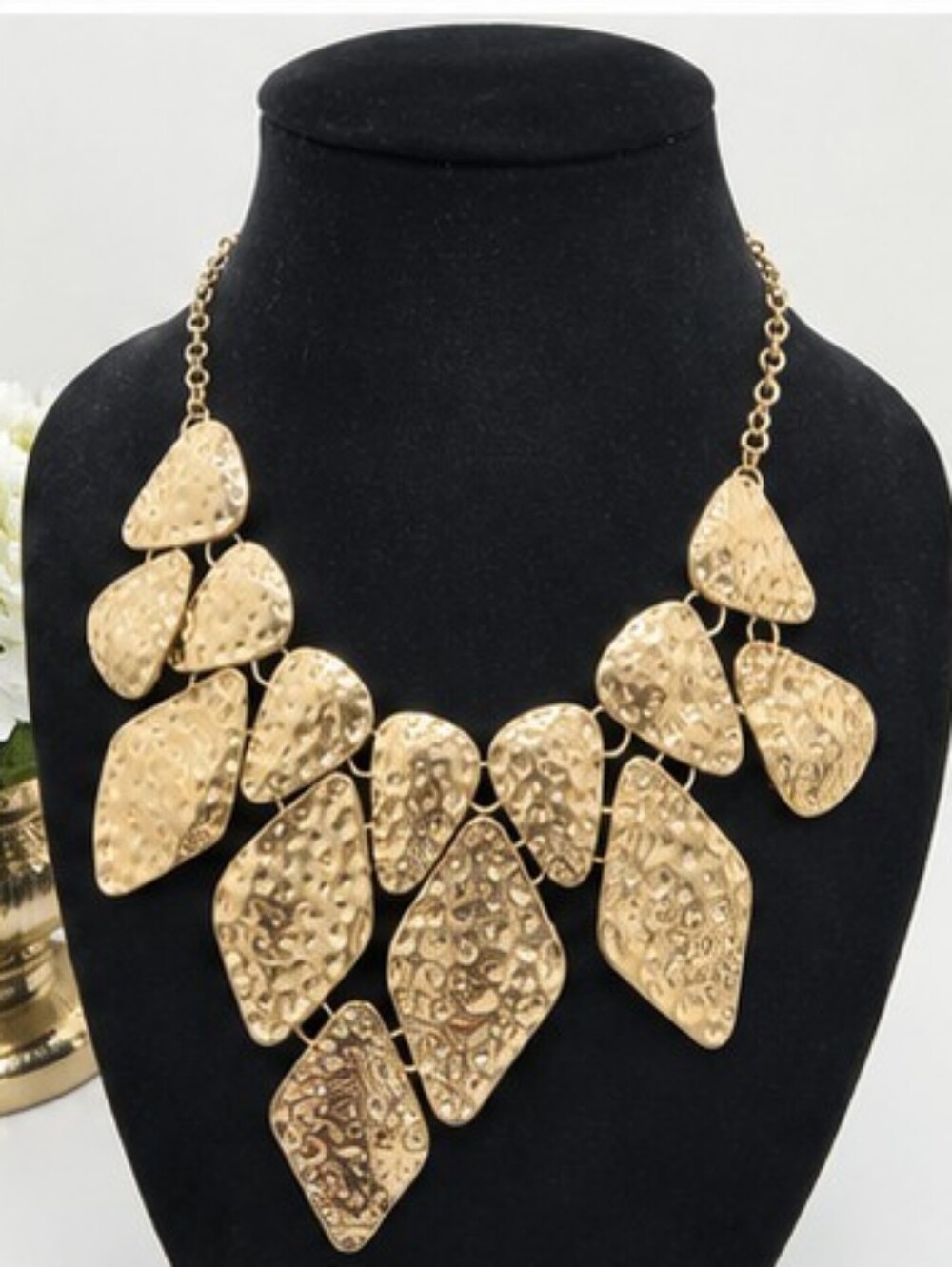 ALDO Gold Tone Hammered Statement Bib Necklace | Adjustable 18-21" | Modern